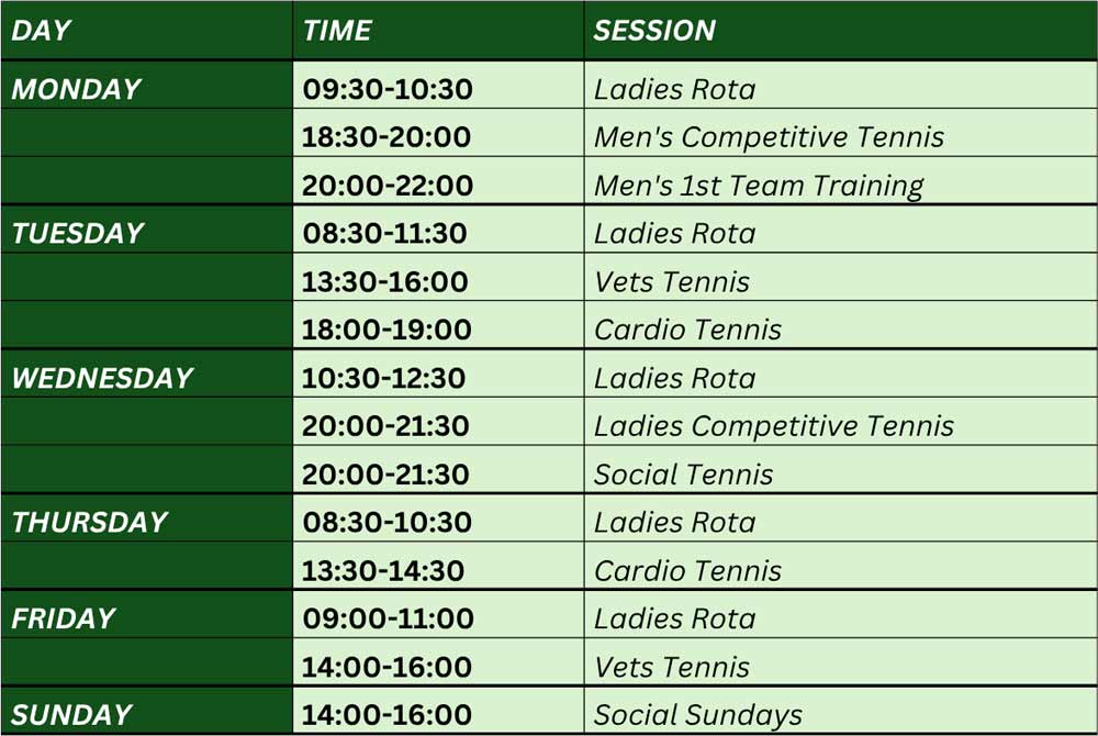 Tennis Social Calendar
